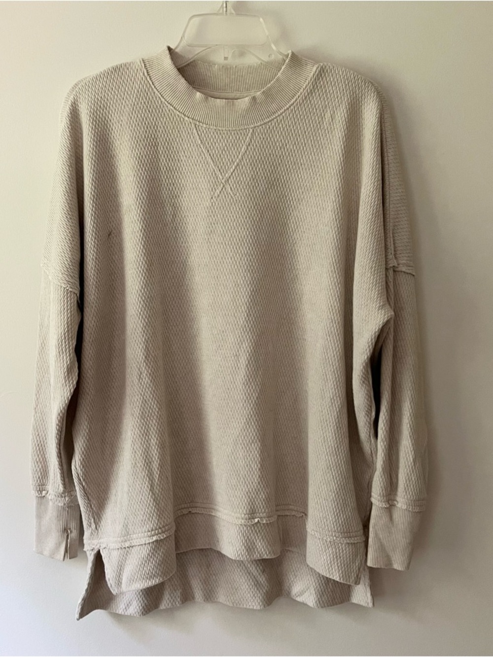 Aerie Slouchy Oversized Waffle Knit Shirt Beige Mock Neck